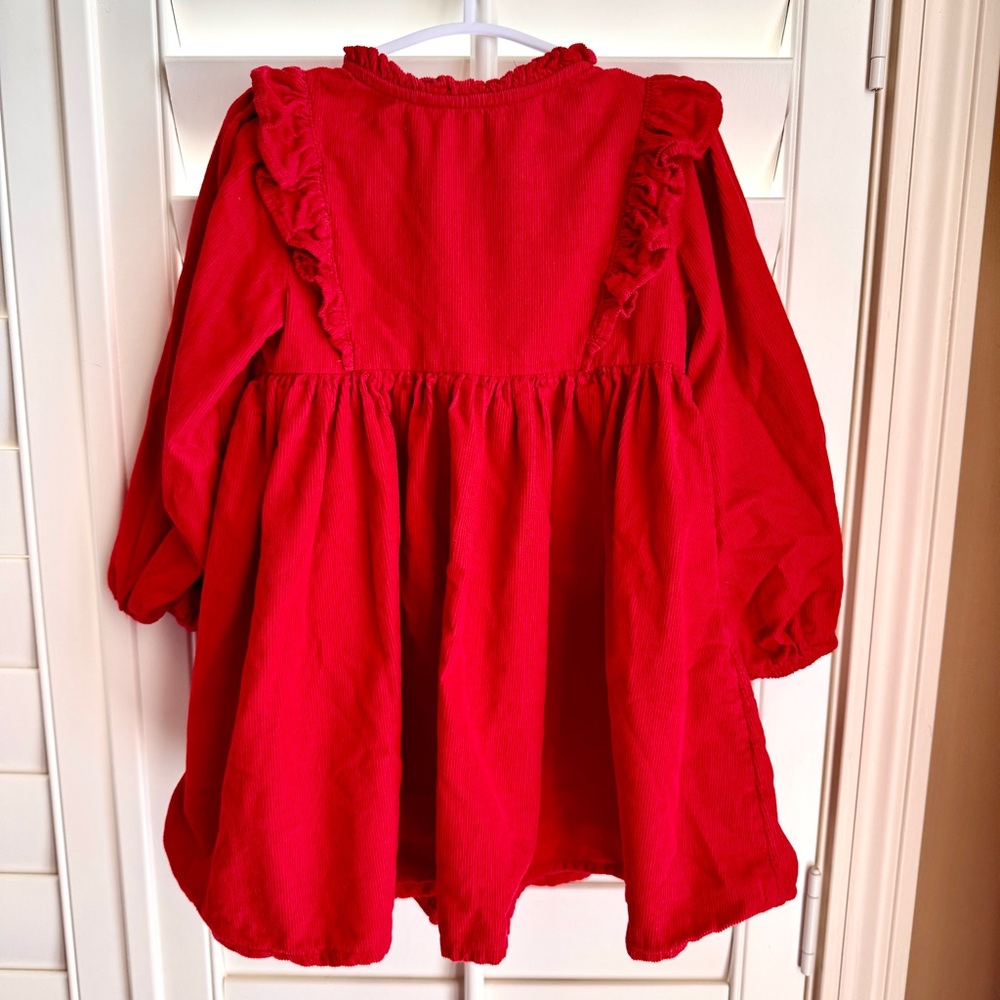 Marks & Spencer Red Corduroy Dress Girls‎ 3T Ruffle Long Sleeve Holiday - Picture 3 of 9